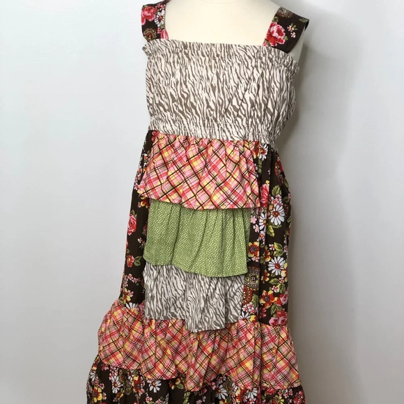 Vintage Couture Tiered apron mix print dress - Picture 1 of 3